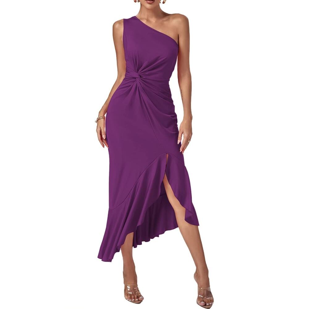 ♦️SOLD♦️ - One Shoulder Twist Front Ruffle Hem Dress - Size: M - NWOT